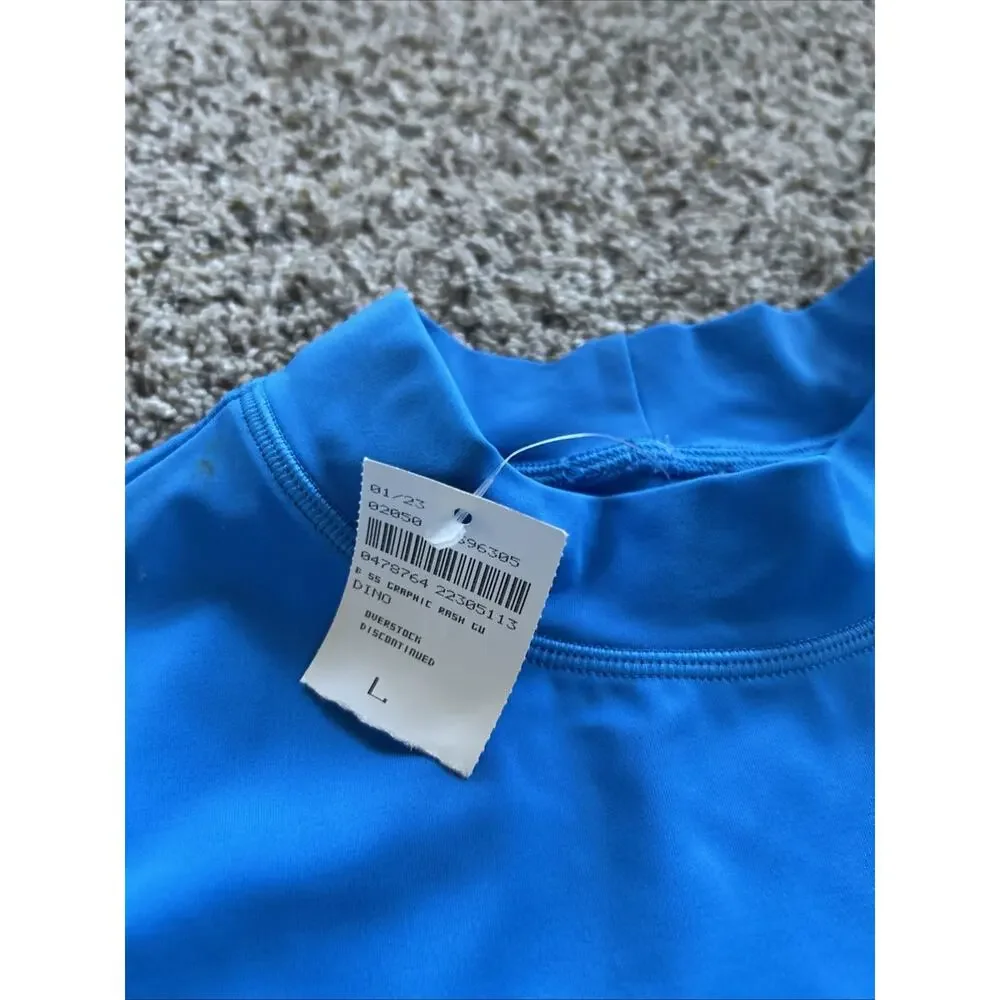 NEW Lands End size L 14-16 Boys Swim Shirt Rash Guard Blue Dinosaur Graphic F26